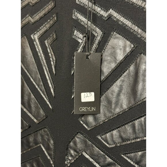 NWT Greylin Black Faux Leather Dress | Geometric Pattern, Sleeveless, SZ Small - Picture 5 of 8